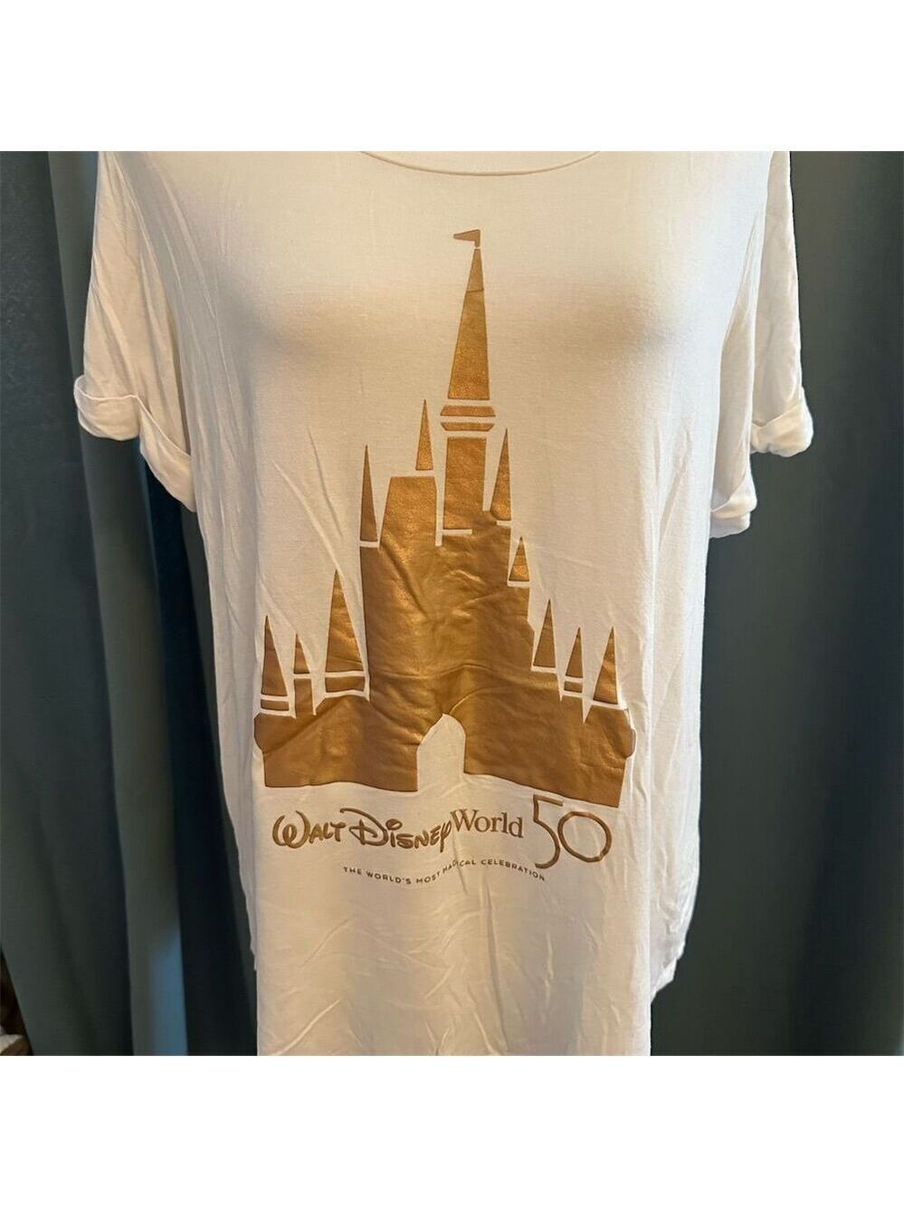 Disney World 50th Anniversary T-Shirt White One Size Rolled Sleeves